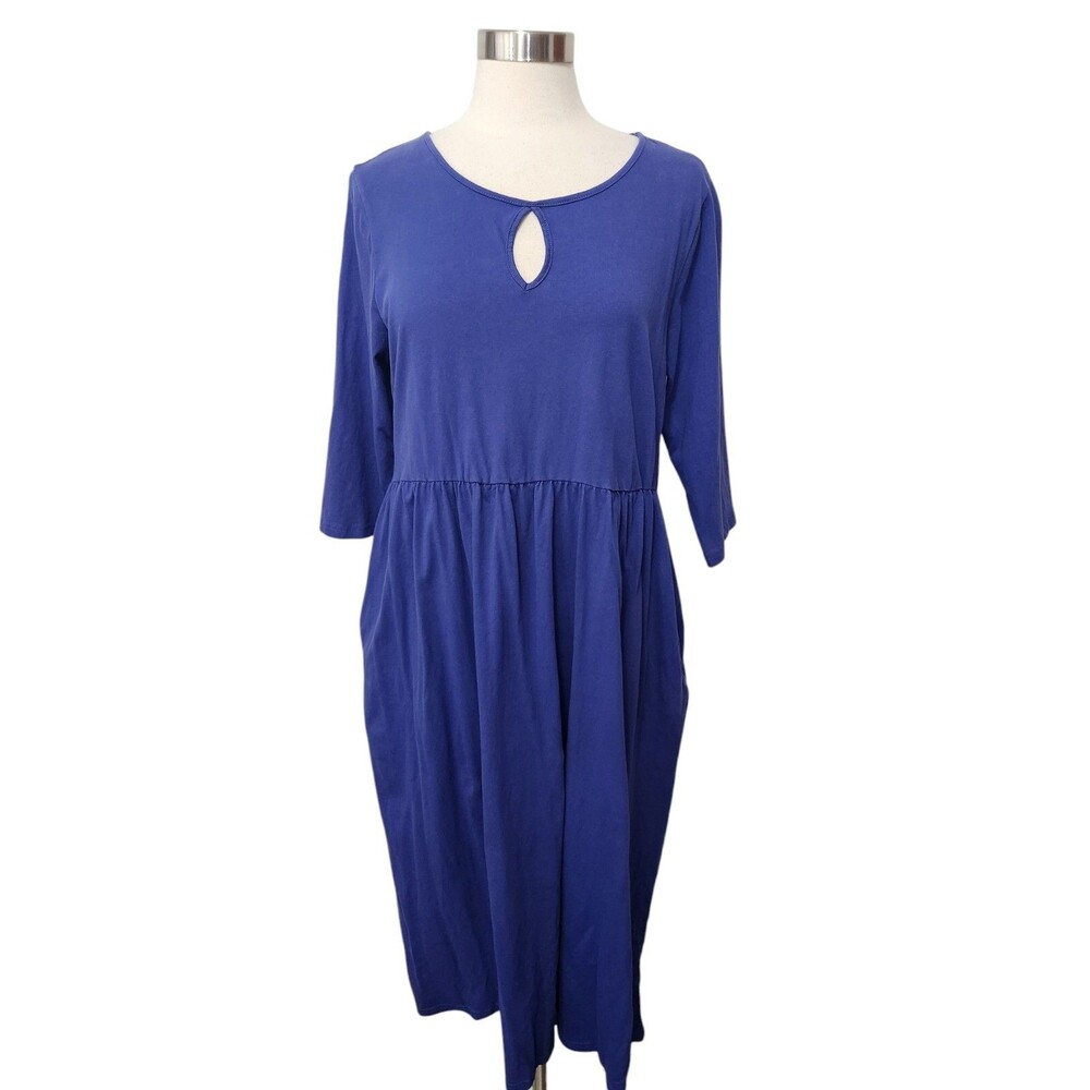 Loralette Women’s Midi Dress  16  Blue Knit Pullover Pockets Prairie 3/4 Sleeve